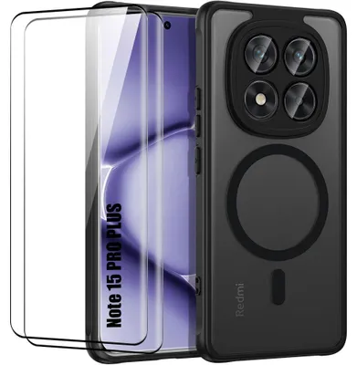 Image de Coque + 2 Verres Trempés pour Xiaomi Redmi Note 15 Pro Plus 5G, avec Cercle Magnétique - Noir