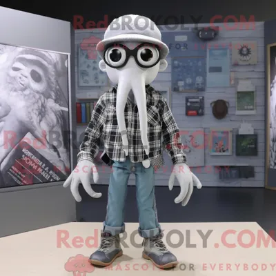 Produktbild von Maskottchenkostüm REDBROKOLY Silver Squid mit Flanellhemd und Armbändern