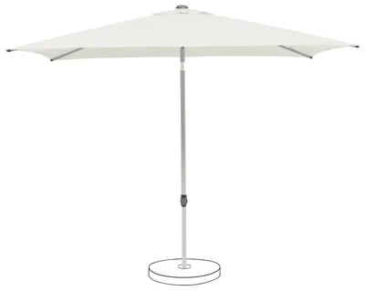 A white rectangular patio umbrella with a silver pole and base, isolated on a white background.