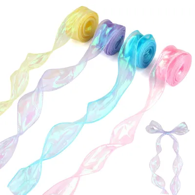 Organza Band 4er-Pack, 4 cm x 9 m, glitzernd, transparent
