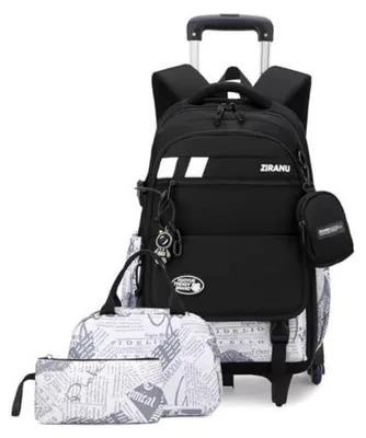 Productafbeelding van Schooltassen met wielen, set van 3. Kinderrugzak met trolley, afmetingen 48x32x18 cm