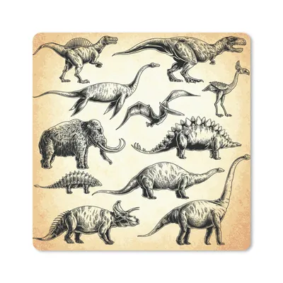Produktbild von MuchoWow® Mauspad Mousepad Dinosaurier - Vintage - Zeichnung - Kinder - Kinder - Kind 30x30 cm - Mousepads - Maus Mat - Pad - Mausunterlage - Gaming