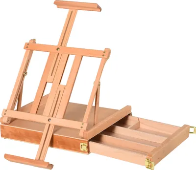 Produktbild von Vinsetto Easel Stretcher Frame Suitcase Easel Studio Easel Angle Adjustable Foldable with Drawer Beech Wood Natural 42 x 36 x 12,5 cm