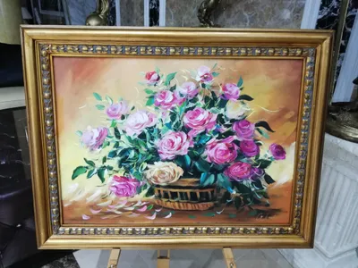 Produktbild von Rosen Blumen Ölgemälde Bild Gemälde Ölbilder Ölbild Bilderrahmen Rahmen Sofort