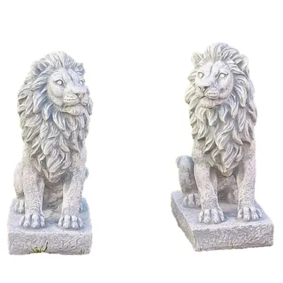 Produktbild von Löwen Figuren im Set für den Garten Terrasse oder Balkon aus Steinguss Neu Frostfest Witterungsbeständig, Tierfigur Steinfigur PO-577uPO-578