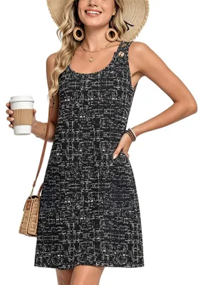 Produktbild von Damen Sommerkleid - Ärmelloses Casual Mini Kleid mit Taschen