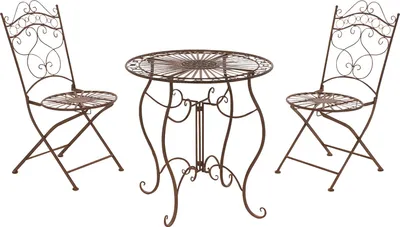 Produktbild von Outdoor Sitzgruppe FUVER - Metall Braun 40x50x92 cm | Gartenmöbelset 2 Personen Metall Vintage Balkonmöbel Set Bistrotisch Terrassenmöbelset Balkonset