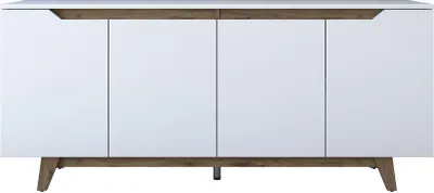 Image de Buffet 4 Portes, 180 x 79 x 45 cm, Blanc et Noyer, Panneaux Mélaminés