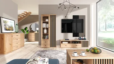Produktbild von Wohnzimmermöbel Set 6-teilig inkl. Couchtisch Eiche mit schwarz CALLAO-161