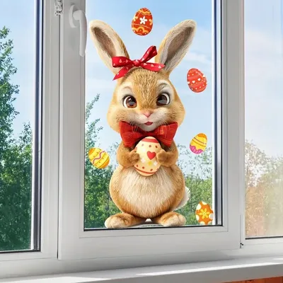 Produktbild von GKA Fensterbild Osterhase mit Ostereier 30 cm Fensteraufkleber Fenster Sticker Ostern
