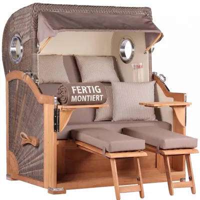 Produktbild von Strandkorb Baltikum Teak PE Grey 2,5 Sitzer Volllieger mit Bullaugen
