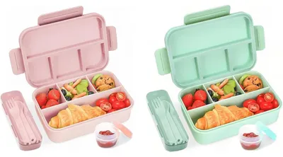 Produktbild von Lunchbox Kinder mit 4 Fächern, auslaufsicher, BPA-frei, 1300 ml, 2er Set Rosa Grün