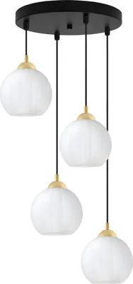 Produktbild von Hängeleuchte Costa schwarz-gold 4-flammig mit weißen Kugeln E27 OW – elegante Pendelleuchte für stilvolle Innenbeleuchtung