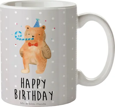 Produktbild von Mr. & Mrs. Panda Tasse Bär Geburtstag - Grau Pastell - Geschenk, Becher, Kaffeetasse, schöne, Glückwunsch, Alles Gute, Teetasse, Teddy, Happy Birthday, Bedruckte
