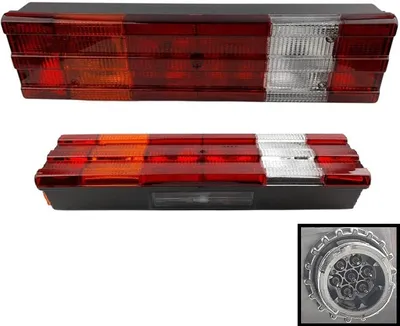 Immagine prodotto di Bremsleuchte hinten links Mercedes Actros Atego Axor 1/ 2/ 3 Econic, 0015405770, 0015406270, 001540627010, mit AMP Rundstecker, mit Nummernlampe