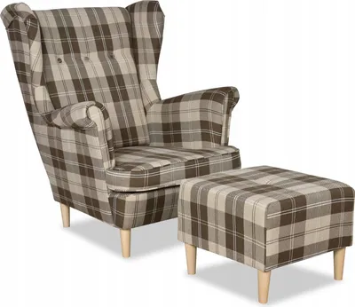 Produktbild von Family Meble Ohrensessel mit Hocker Winston Relaxsessel Skandinavisch Bequemer Sessel Loungesessel Fernsehsessel Wohnzimmer Schlafzimmer Braun/Bej