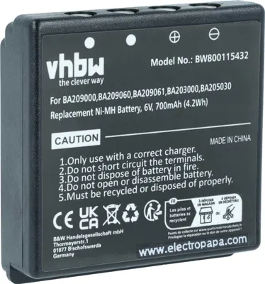 Produktbild von vhbw Akku Ersatz für HBC BA206000, BA203000, BA205030, 005-01-00615 für Industrie-Funkfernsteuerung Fernbedienung (700 mAh, 6 V, NiMH) - Schwarz