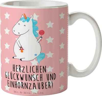 Produktbild von Mr. & Mrs. Panda Kaffeebecher Einhorn Baby - Rot Pastell - Geschenk, Tasse mit Spruch, Geburtstag, Kaffeetasse, Einhörner, Teebecher, Mutter, Teetasse, Keramikbecher