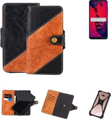 Produktbild von K-S-Trade Handyhülle Schutzhülle Bookstyle Case Wallet-Case kompatibel mit Huawei P20 Pro Handy Cover Bumper Klapphülle schwarz hellbraun 1x