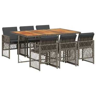 Produktbild von vidaXL 7-tlg. Garten-Essgruppe mit Kissen Grau Poly Rattan