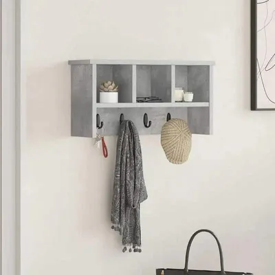 Image de Porte-manteau mural - Panneau de rangement avec étagère - Bois - 50 x 16 x 26 cm - Chêne Sonoma