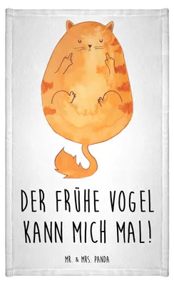 Produktbild von Mr. & Mrs. Panda Handtuch Katze Frühaufsteher - Weiß - Geschenk, gästehandtuch klein, badezimmer, Mittelfinger, Tiger, Verschlafen, Kleines, Genervt, Gästetuch, Katzen