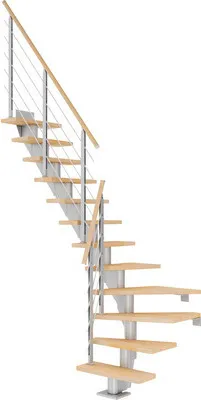 Produktbild von Pertura Mittelholmtreppe Malva Buche Leimholz Perlgrau 1/4 gewendelt unten links/rechts 75 cm 12 Stufen / 13 Steigungen