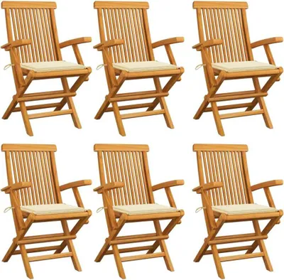 Produktbild von Gartenstühle mit Creme Kissen 6 Stk. Massivholz Teak