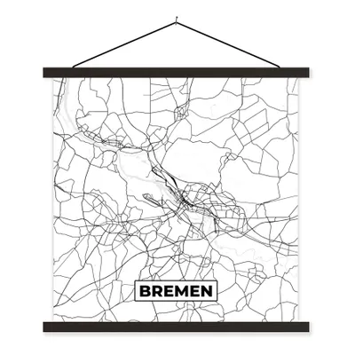 Produktbild von MuchoWow® Textilposter Karte - Bremen - Stadtplan - Wegbeschreibung 120x120 cm mit schwarzem Rahmen - Aufhängungsset