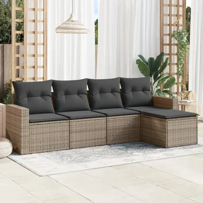 Produktbild von Design 5-tlg. Garten-Sofagarnitur mit Kissen Grau Poly Rattan, Gartensofas 2024