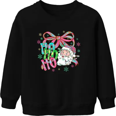 Immagine prodotto di Ho Ho Ho Father Christmas Bow Snowflakes Retro Gift Unisex Kids Sweatshirt Pullover, Nero, 104