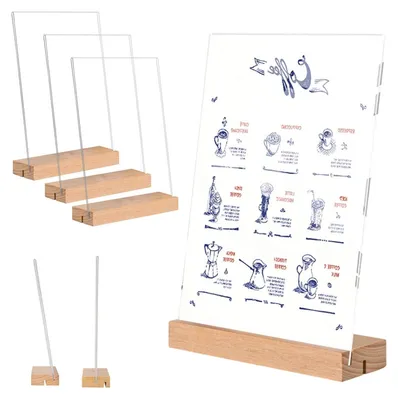 Acryl Tischaufsteller A6, doppelseitig, mit Holzfuß, 6 Stück