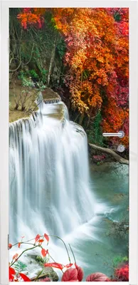 Produktbild von MuchoWow® Türtapete Selbstklebende Türfolie Bäume - Wasserfall - Herbst - Natur 75x205 cm Türposter Türaufkleber Klebefolie Türklebefolie - XXL-Aufkleber - Tür Tapeten