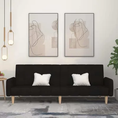 Produktbild von Design Schlafsofa 2-Sitzer Schwarz Stoff, Schlafsofas 2024 Neu