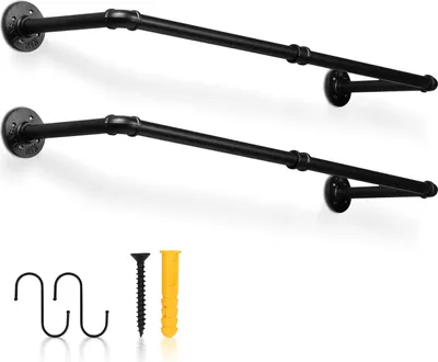 Produktbild von Jopassy Kleiderstange (2 St),Kleiderständer für die Wand,65 kg Belastbarkeit,Kleiderstange Garderobenstange im Industrie-Design,schwarz