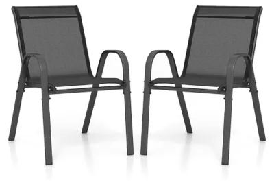 Produktbild von Stapelbare Gartenstühle, 2er-Set, Metallgestell, Schwarz, 56 x 70 x 84 cm