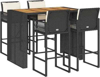 Produktbild von 5-tlg. Gartenbar-Set mit Kissen Schwarz Poly Rattan Akazie