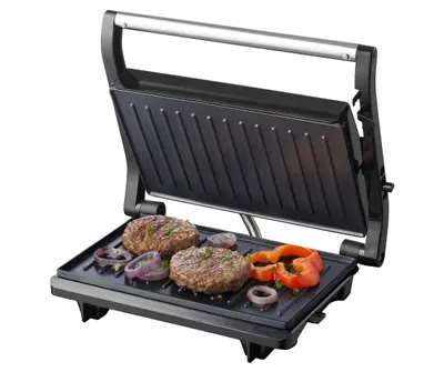 Produktbild von Tomado TGC2001S Kompakter Kontaktgrill mit Tischgrill-Funktion - Edelstahl