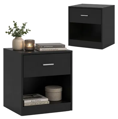 Produktbild von Relaxdays Nachttisch 2er Set, Schublade, offenes Fach, HBT 41x39x28cm, Nachtschrank Schlafzimmer, Nachtkasten, schwarz