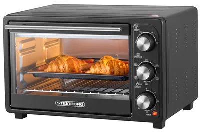 Obrázek produktu pro Mini elektrická trouba Steinborg 1500W – stolní trouba s konvekční funkcí, 6 programy ohřevu, regulace teploty 90–230 °C, časovač na 60 minut, vnitřní osvětlení a bohaté příslušenství