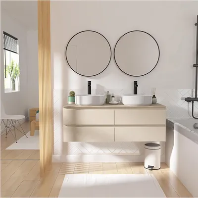 Immagine prodotto di Mobile bagno doppio Sorrento da 120 cm con rubinetto e specchio.