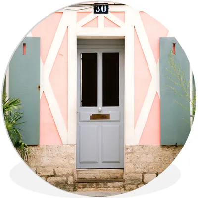 Produktbild von MuchoWow® Rundes Wandbild - Runde Bilder Rosa - Tür - Architektur - Haus Ø 90 cm Kreis Wanddekoration Kunststoff - Wandkreis - Wandschmuck - Wand-Kreis - Wohnzimmer - Bild - Runde - Wanddeko - Dibond - Kunstdrucke