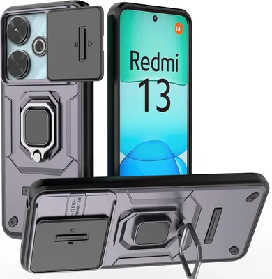 Produktbild von Hülle für Xiaomi Redmi 13 Dual Layer Handyhülle Schiebe Kamera Schutz und Ringhalter Ständer Lila