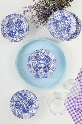 Zdjęcie produktu dla Hermia Concept, Blue Ring Snack / Sauce Bowl 13 Cm 6 Pieces - 17926, Zestaw misek do sosów, biały, 100% CERAMIKA, 13 x 13 x 3,1 cm
