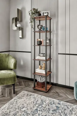 Produktbild von Skye Decor, Hochwertiges Bücherregal, Walnuss, 34 x 175 x 34 cm | 100% MDF, Komprimierte Kraftbeine | Modernes, industrielles Design für stilvolle Wohnräume und Büros.