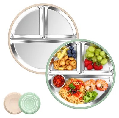 Produktbild von Set aus 2 Edelstahl-Babytellern mit Saugnapf