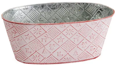 Image de Pot à fleurs ovale, en rouge 24x13 cm, bac à fleurs en métal