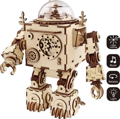 Produktbild von Puzzle Drewniane 3D-Pozytywka LED Steampunk Robot