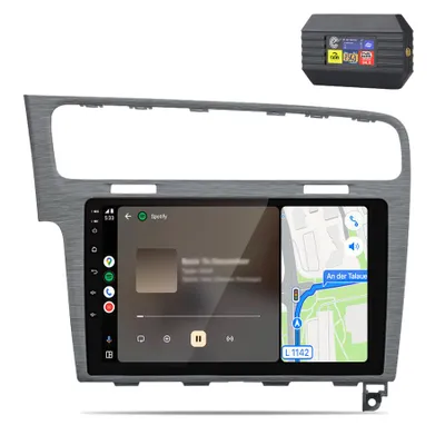 Zdjęcie produktu dla Dodatkowe radio kompatybilne z VW Golf VII MK7 (2013-2017), obsługujące Carplay, Android Auto, nawigację, Bluetooth, DAB+, wyposażone w tylną kamerę, o przekątnej 10 cali i pojemności 32 GB