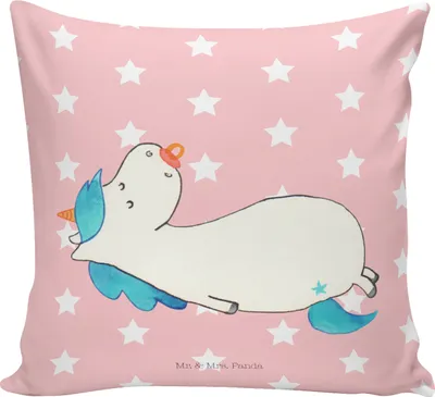 Produktbild von Mr. & Mrs. Panda Deko Kissen Einhorn Schnuller - Rot Pastell - Geschenk, kuschelkissen 40x40, Dekokissen, Unicorn, Geburt, Geburtstag, Mama, bedruckt, Couchkissen, Baby
